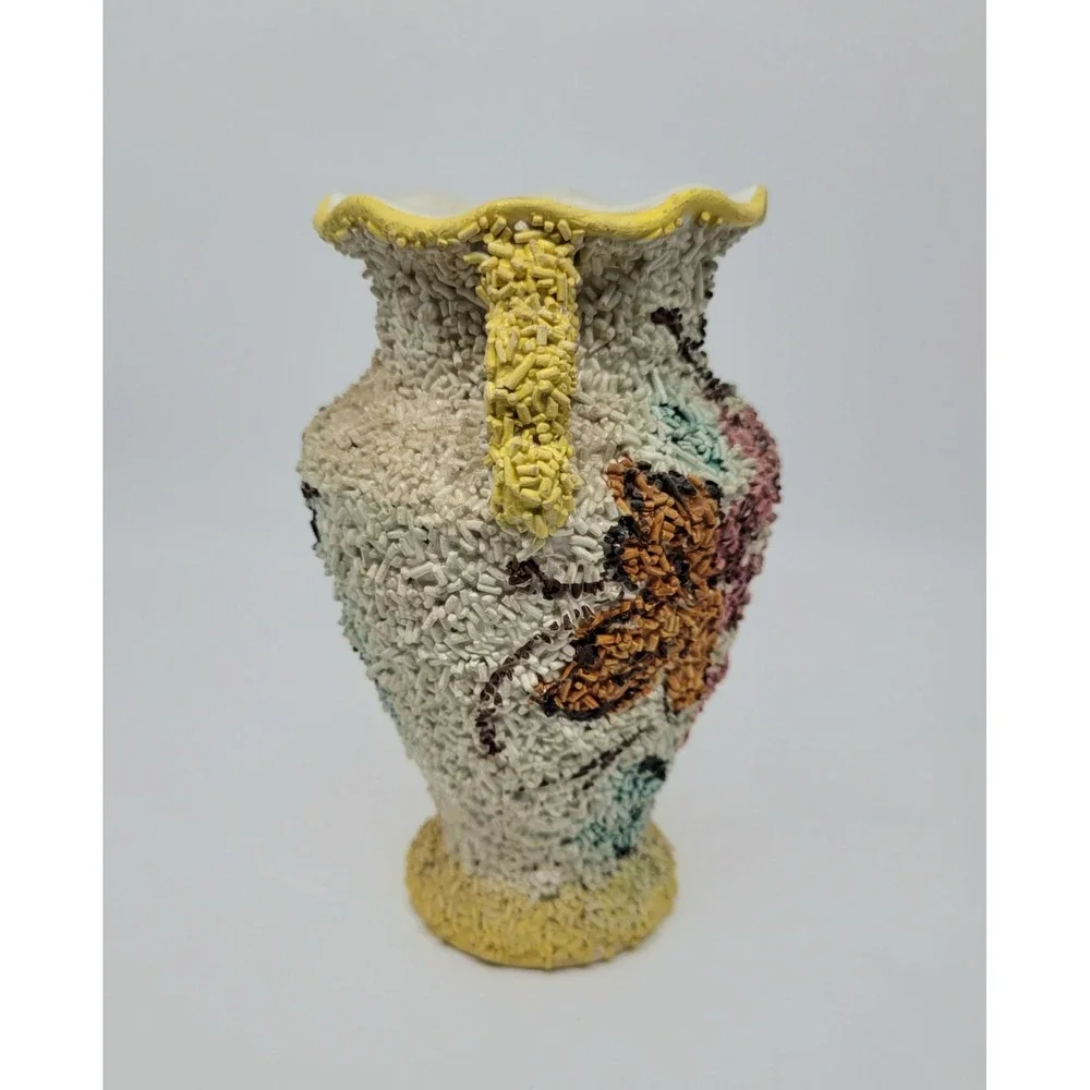 Vintage Italian Spaghetti Lava Ceramic Vase Butterfly Hand Painted Italy 117/B‎